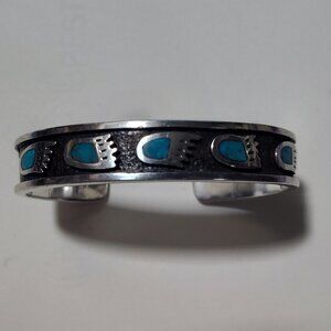 Native Sterling Silver 925 Turquoise Bear Claw Cuff Bracelet